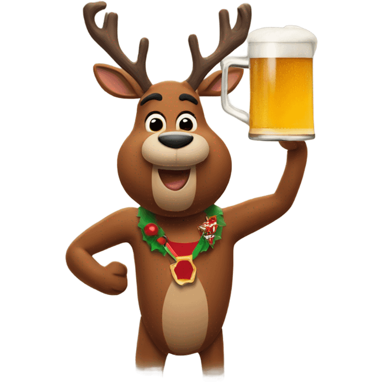 Rudolph drinking a pint of beer emoji