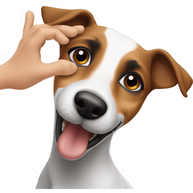 jack russel, making a "call me" phrase with his hand emoji