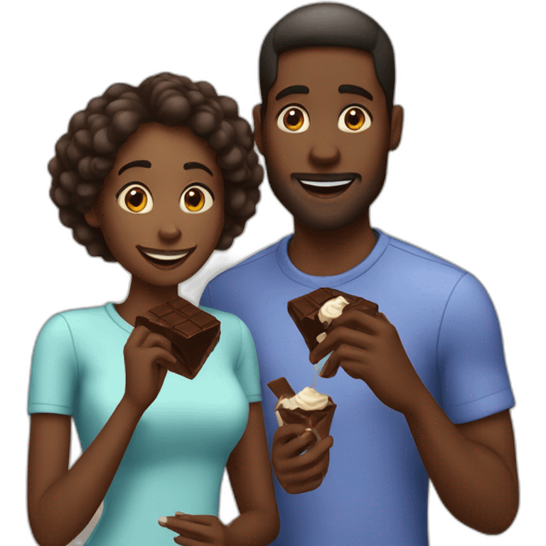 black couple eating chocolat emoji