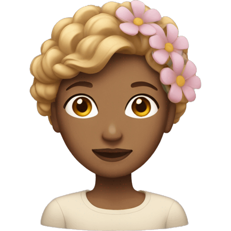 Woman with short light brown hair with flowers  emoji