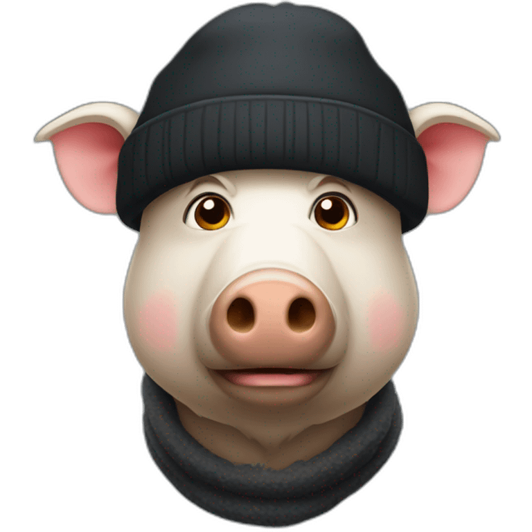 Full face sad boar with stubble in a black winter hat emoji