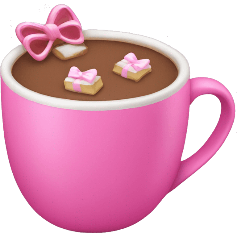 Hot cocoa in pink cup decorated with pink bows emoji