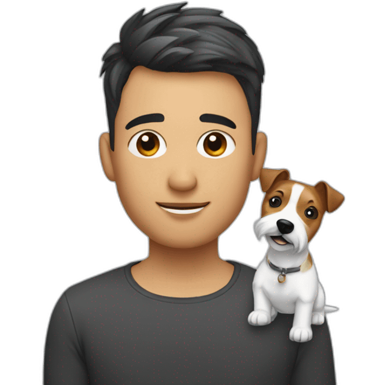 Man with modern hair cut hair with jack russell terrier dog emoji