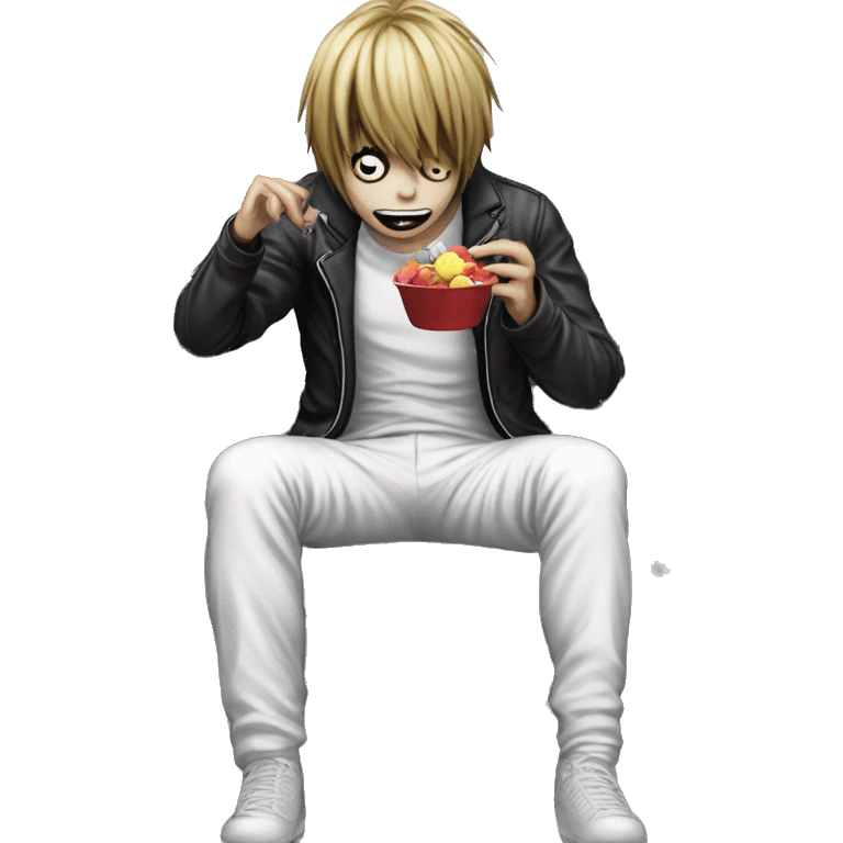 L death note squat on chair and eating sweets emoji