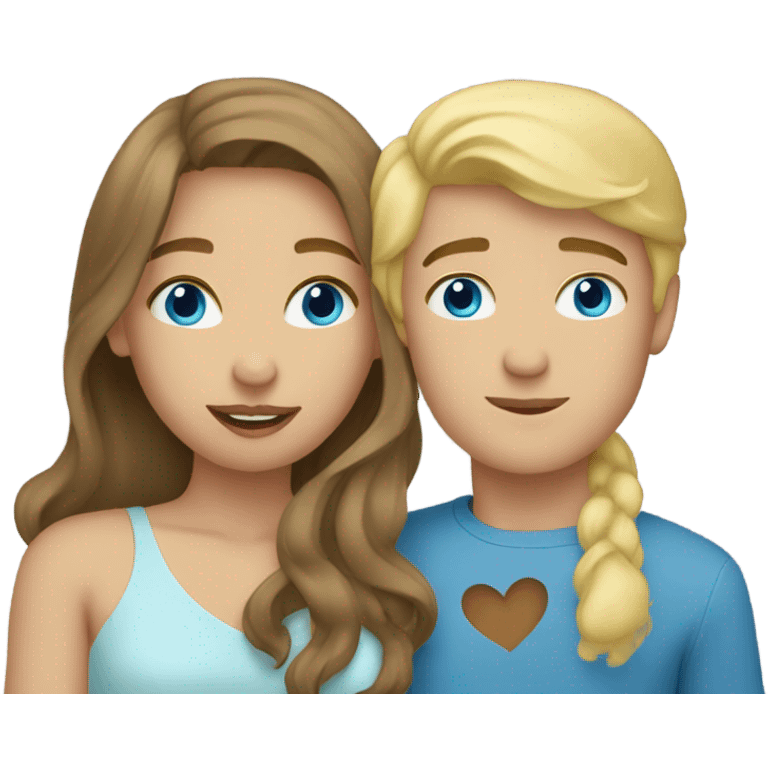 A girl with brown hair kissing a guy with blonde hair and blue eyes emoji