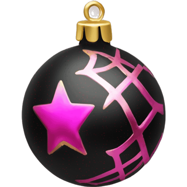 Realistic black and pink metallic christmas bauble with gold accents.  emoji