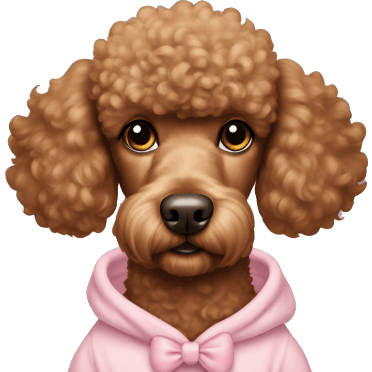 Brown poodle with a light pink hoodie with a bow on emoji