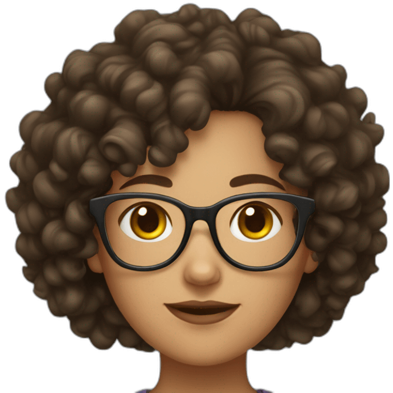 curly haired brunette woman with glasses to shoulders emoji