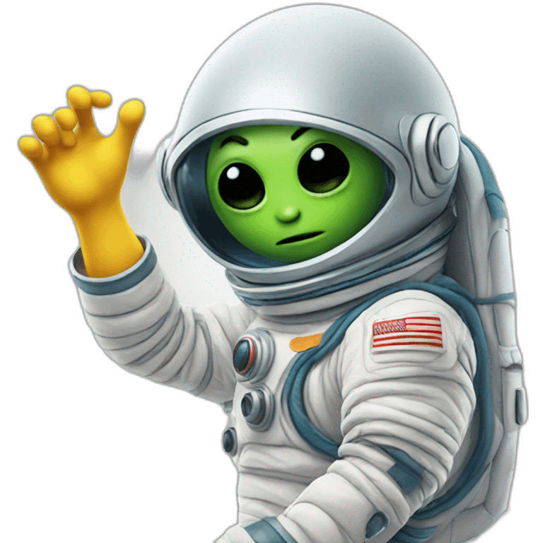 An alien wearing a space suit dabbing emoji