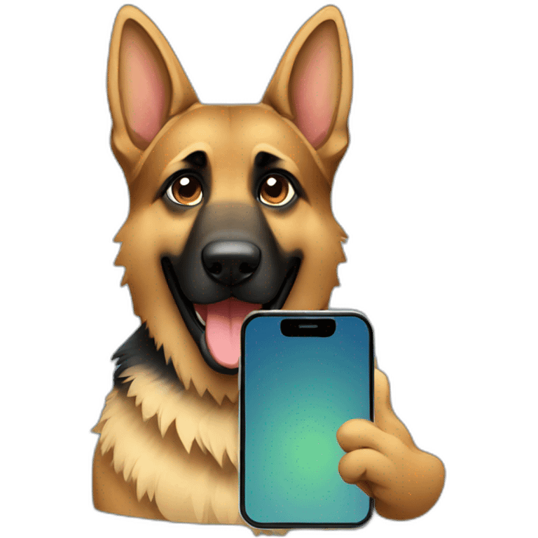 German shepherd holding phone emoji