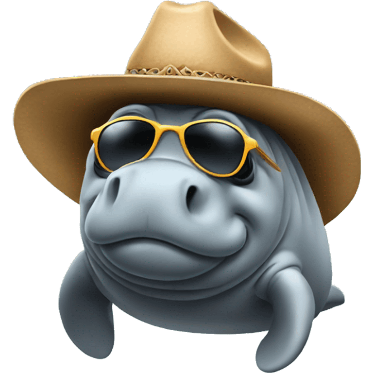 Manatee wearing cowboy hat and sunglasses emoji