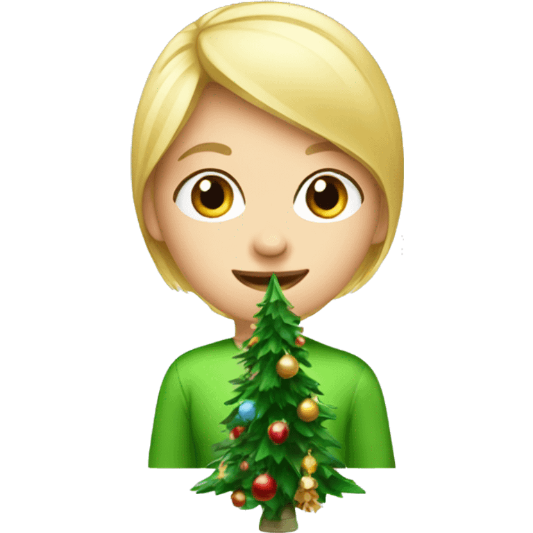 Blond Girl decorating Christmas tree emoji