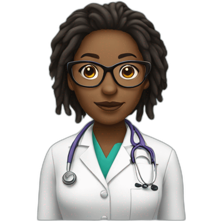 black woman doctor with dreadlocks and large glasses emoji