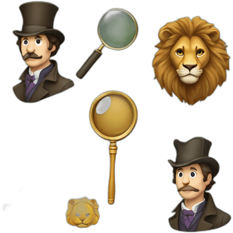 sherlock holmes, lion, magnifying glass emoji