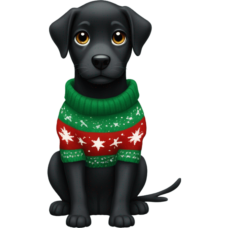 Christmas black puppy in sweater green star  emoji