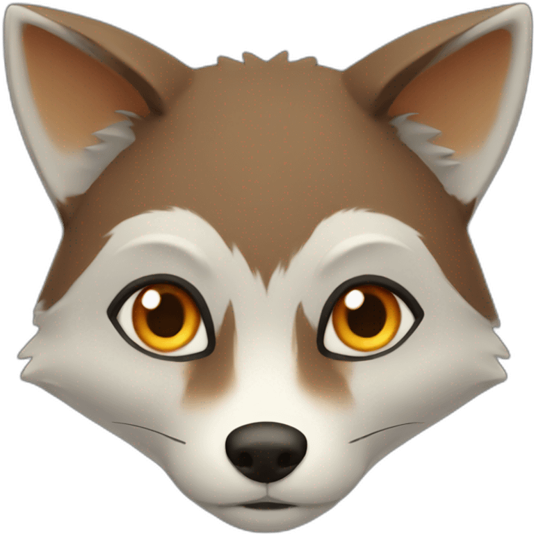 a small dark brown fox with orange eyes with a dark green hood emoji