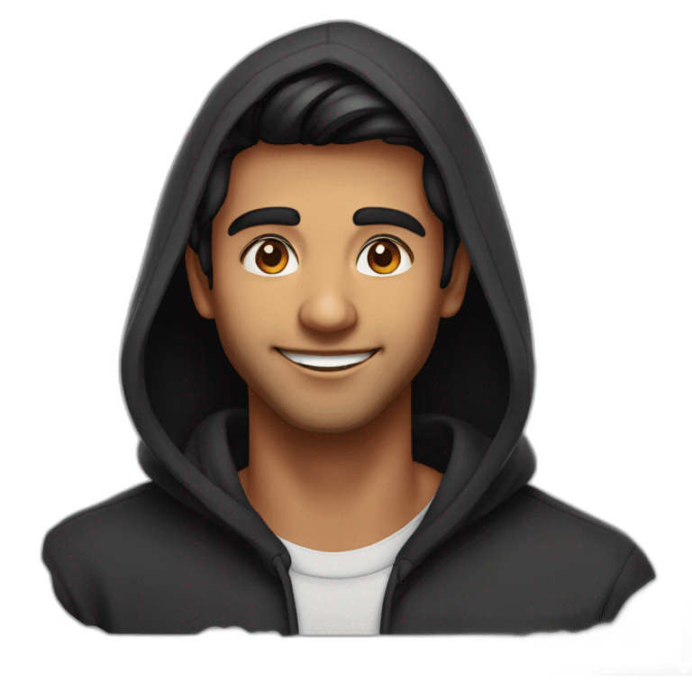 25 year old indian silicon valley creator economy startup founder smiling in a black hoodie with broad shoulders profile photo wearing keyhole  face only emoji