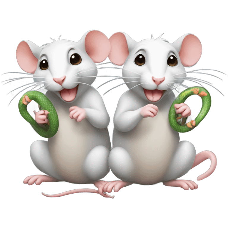 Two rats are holding a snake in their paws emoji