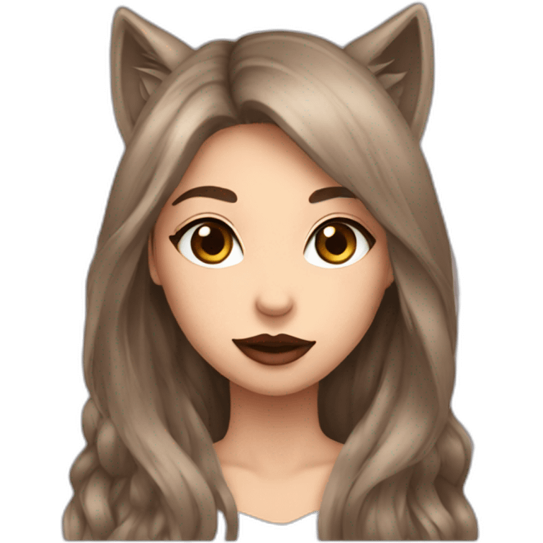  girl brown long hair lipstick wolf ears  emoji