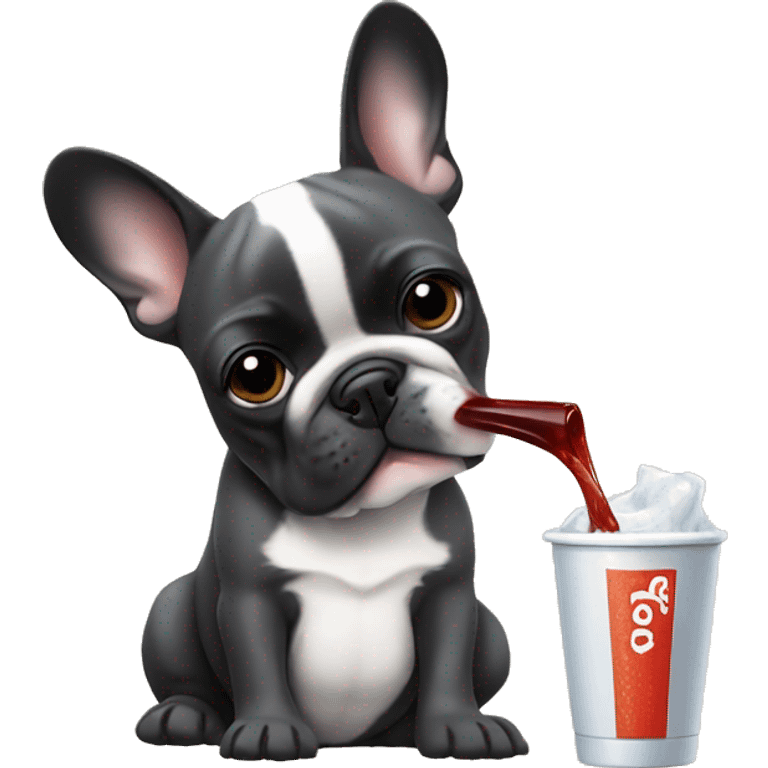 French bulldog drinking from a Stanley  emoji