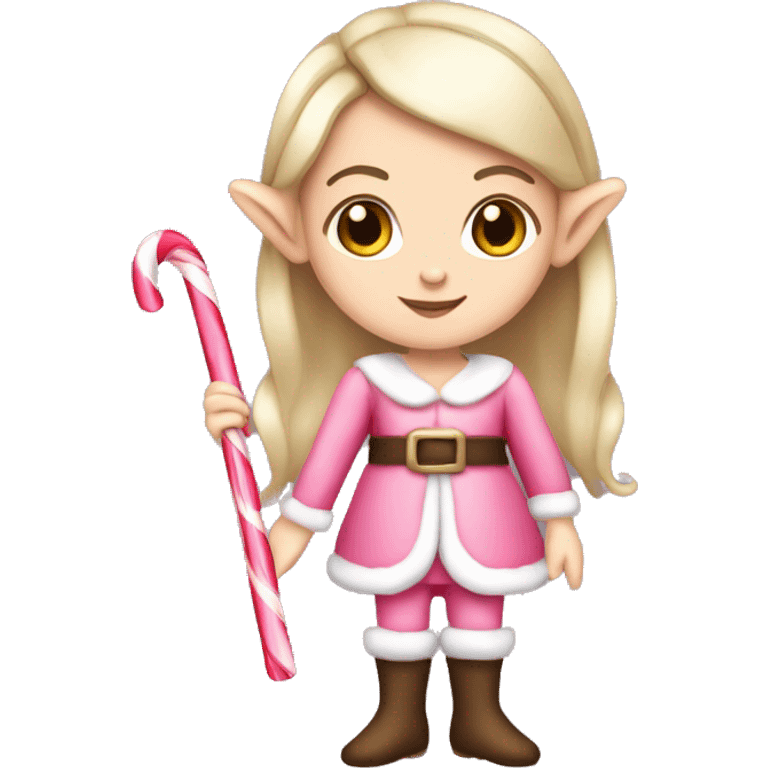 White Girl elf holding a candy cane pink emoji