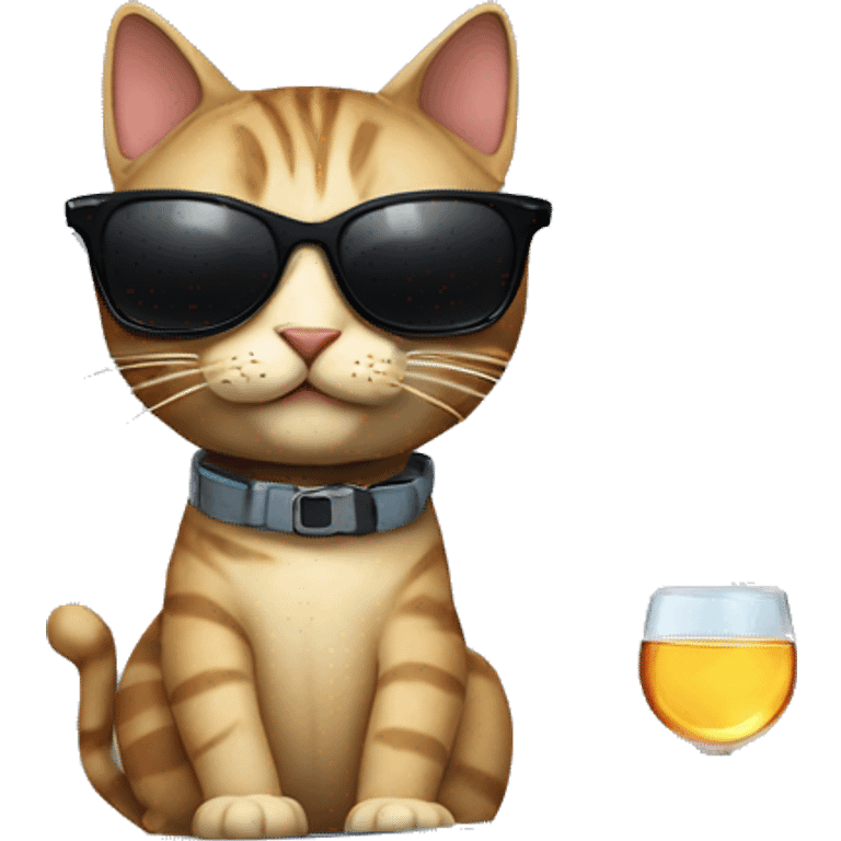 Cat with sunglasses on a yacht with a bottle of vodka emoji