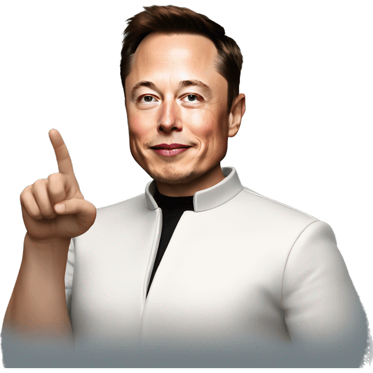 Elon Musk pointing at something at the top right with his hand emoji