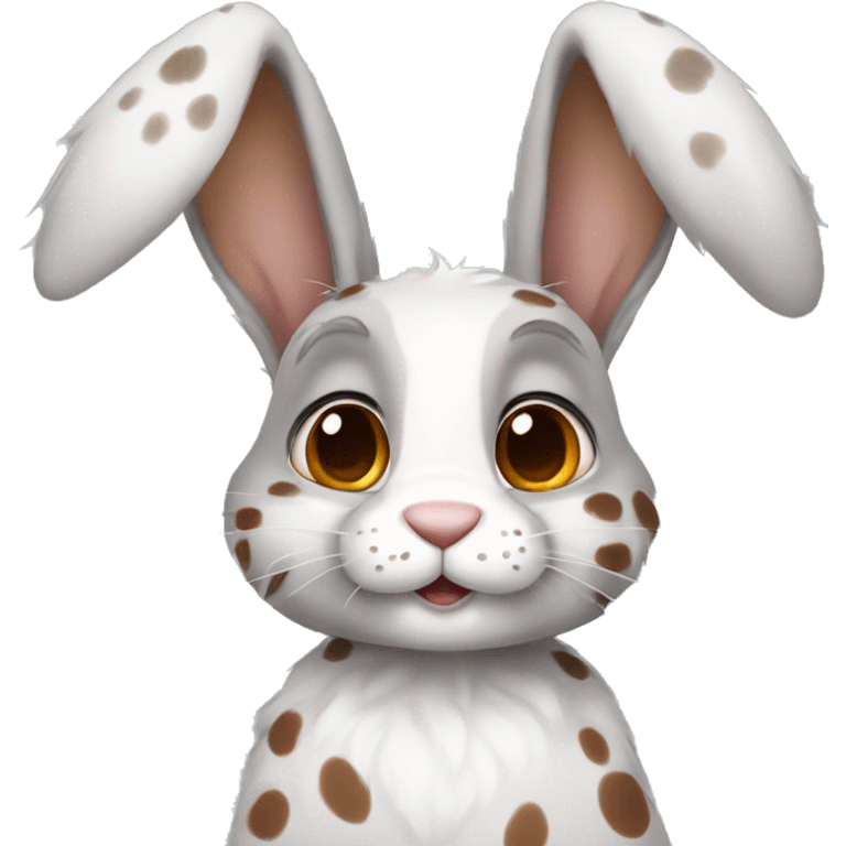 Anthro male bunny rabbit with freckles droopy ears, grey fur with brown spots emoji