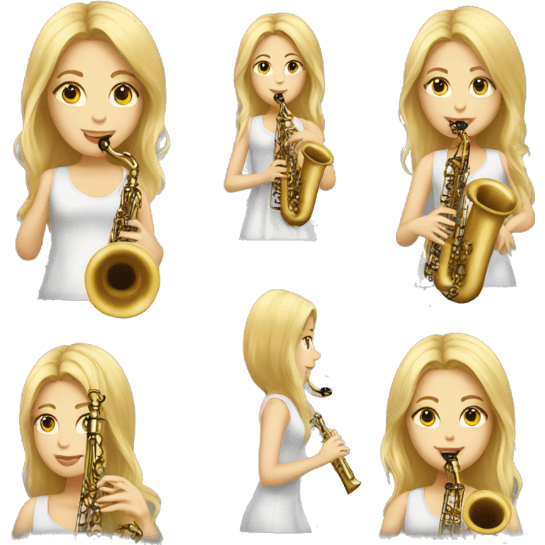 White Blonde girl with long hairs playing saxophone emoji