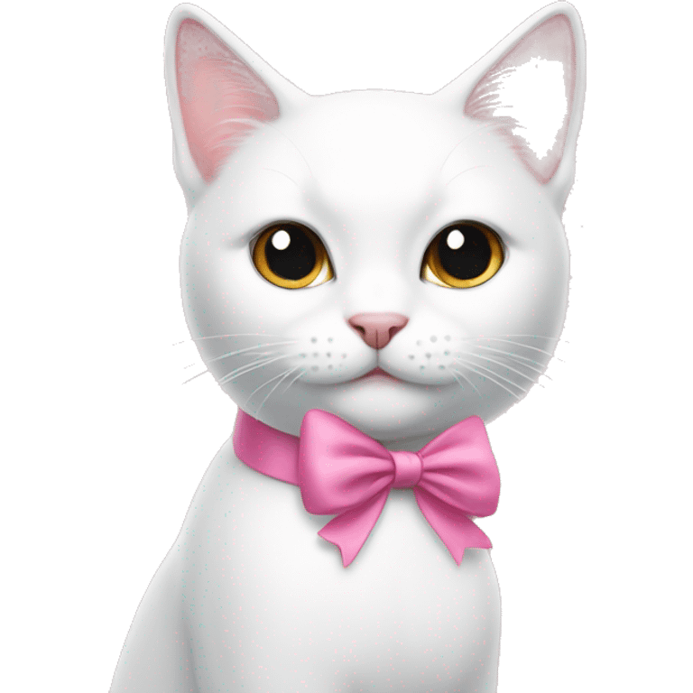 pretty white cat with a pink bow  emoji