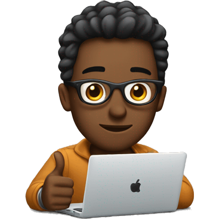 a cool guy with laptop showing thumb emoji