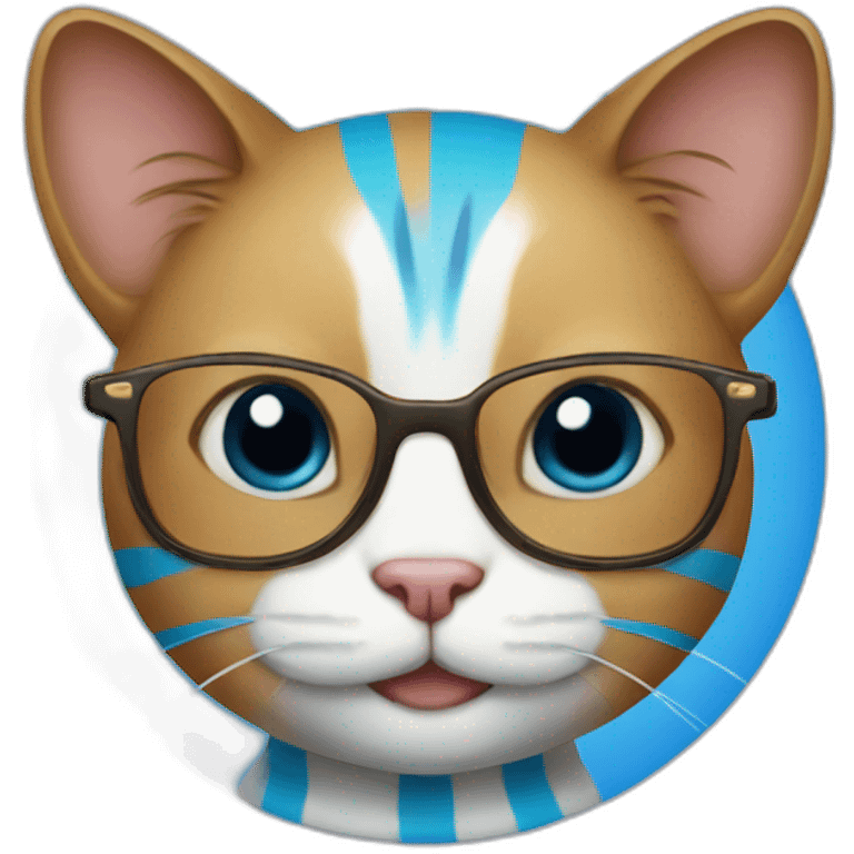 A stripes blue cat with glasses emoji