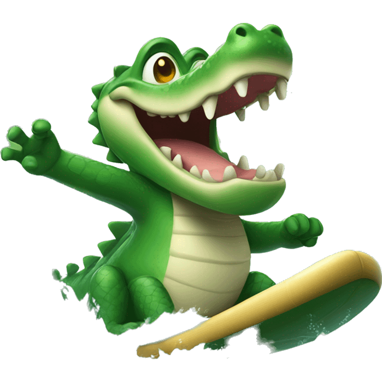 Happy alligator surfing emoji