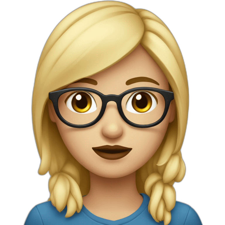 chica rubia con ojos azules con gafas negras vestida de rosa emoji