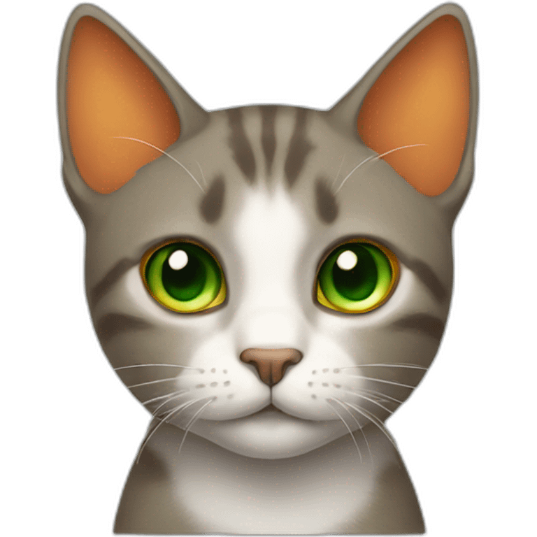 cat with white nose, green eyes and orange ears emoji