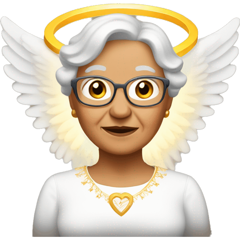 Hispanic grandma with angel wings and a halo emoji