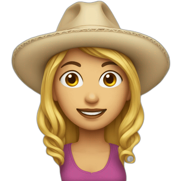 Mujer con sombrero de solapas de tela emoji