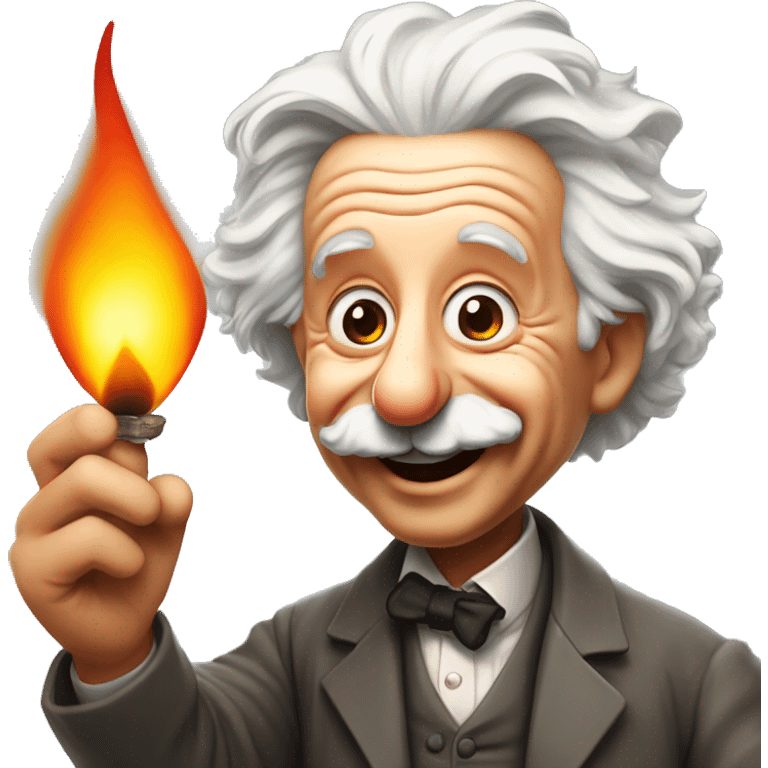 happy albert einstein holds flame in his hand emoji