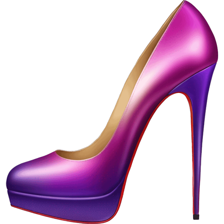 Realistic isolated pair of metallic magenta to purple ombre Louboutin high heel stiletto shoes. emoji