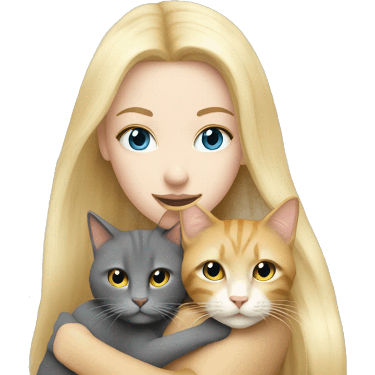 pretty woman with pale skin, very long blonde hair  hugging a cat emoji