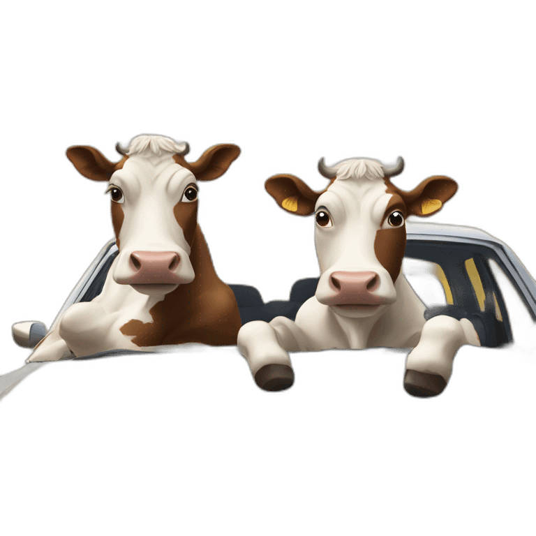 Two cows chilling in a car emoji