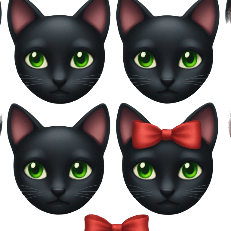 black cat green eyes red bow  emoji