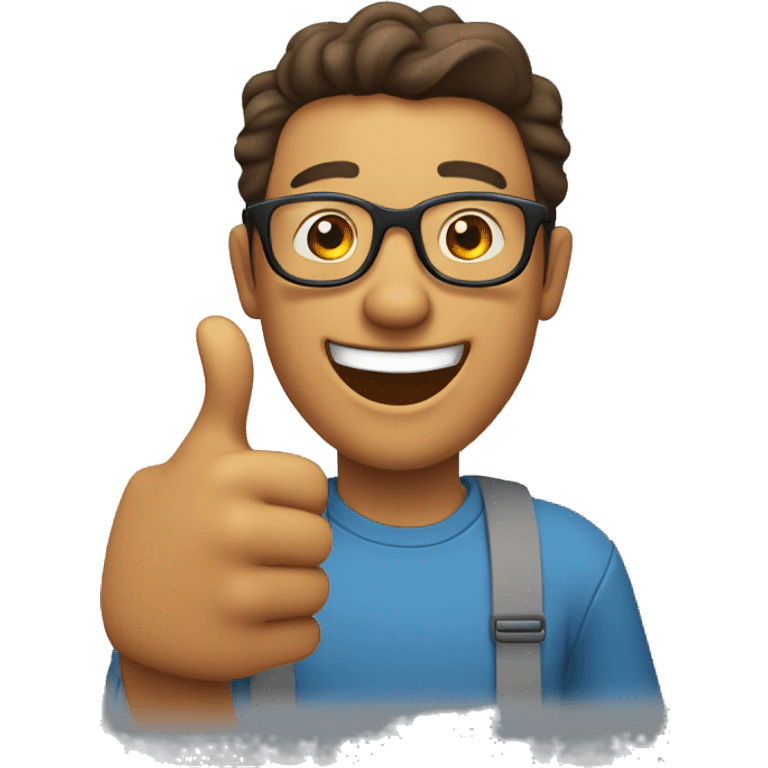 A man with glasses smiling broadly as he raises his thumb in a sign of joy and confidence. His glasses shine with flashes of happiness in the gif. emoji