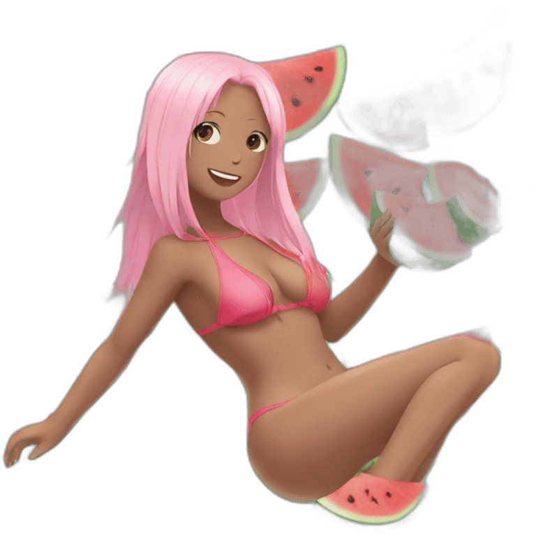 Anime hot zero two swim suit eating watermelon emoji