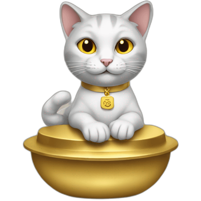 cat secretary sitting on top of the gold cloud emoji