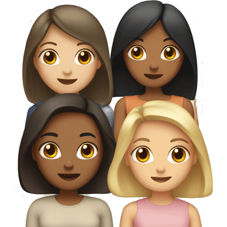 four girls, the first with black hair in a bob, the second with light brown hair to the chest, the third with long blond hair and the fourth with brown hair in a bob emoji