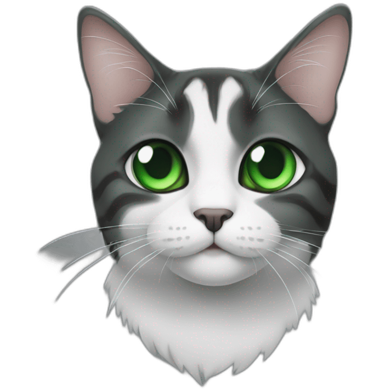 Green eyes cat black and white with black chin emoji