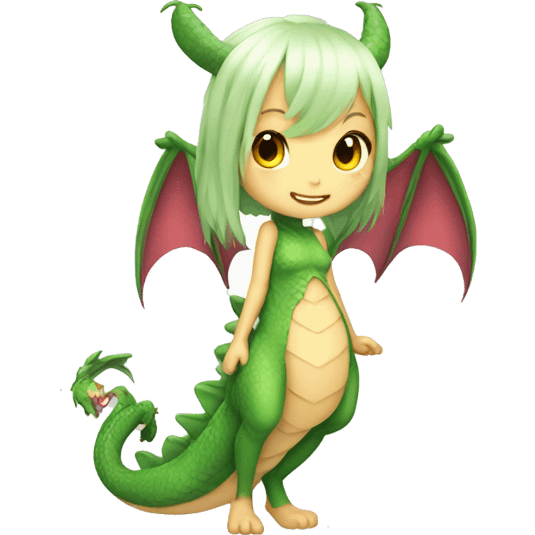 Kawaii dragon girl holding tail emoji