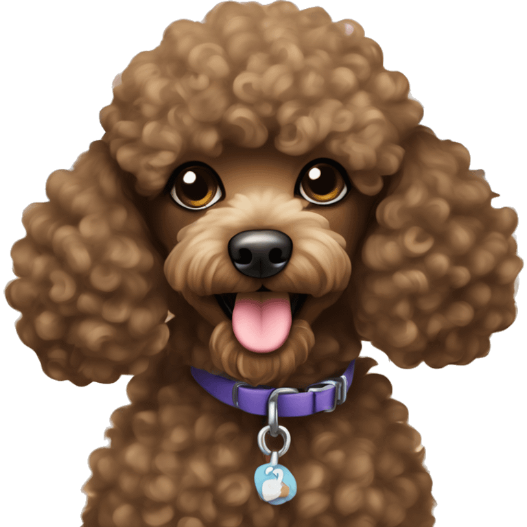 miniature brown curly hair poodle on the beach  emoji