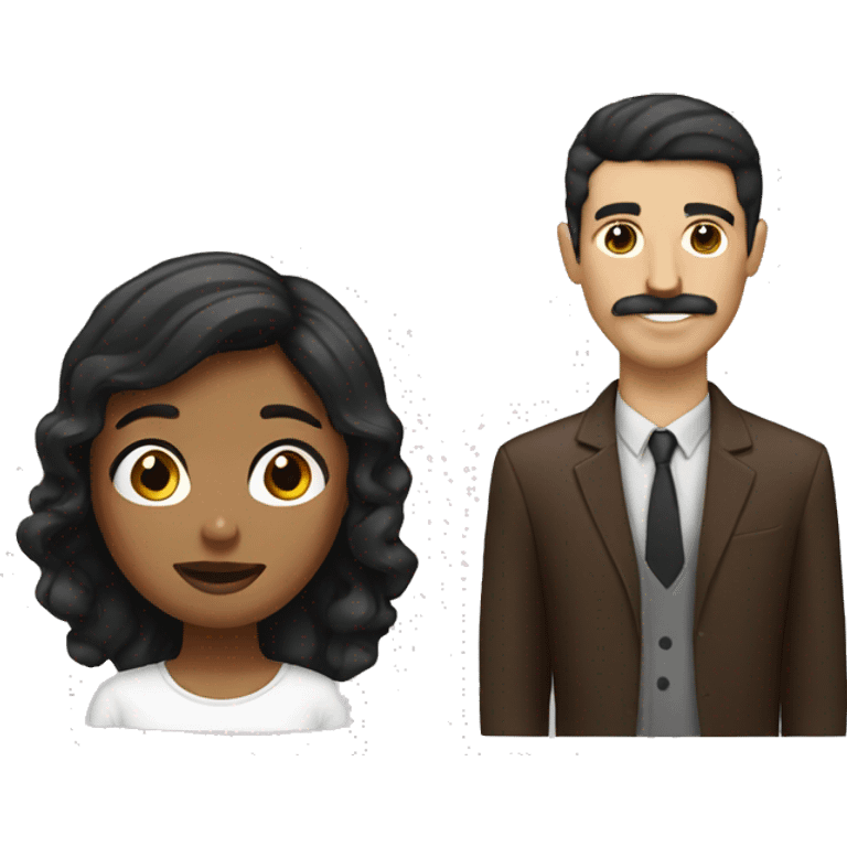 brown girl emoji with white man black hair with mustache emoji  emoji